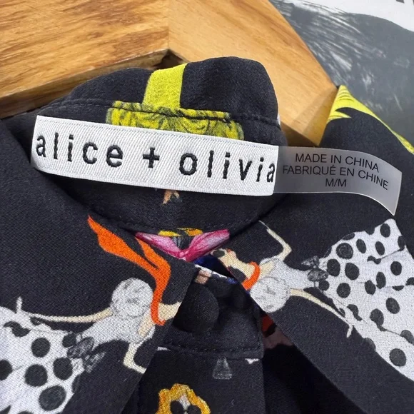 Alice + Olivia Willa Romantic Stace Face Black Shirt Blouse Women Size M - Picture 5 of 7